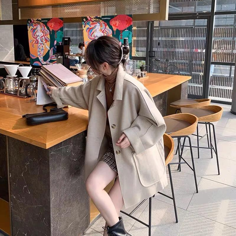 Super popular mid-length woolen coat for women, autumn and winter new Korean style loose and small temperament woolen coat