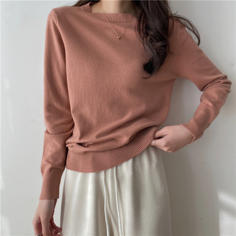 Real price ~ Korean autumn and winter elastic simple bottoming thin round neck long sleeve knitted sweater