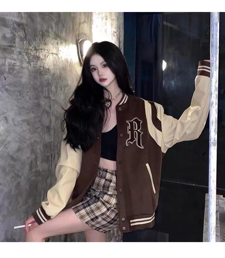 2022 New Autumn and Winter Baseball Uniform Bear Jacket Female Korean Version Loose Versatile Ins Contrast Color Embroidered Jacket Tops