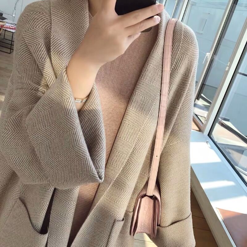 2021 new spring lazy sweater coat women's medium and long net red fashion loose knit cardigan