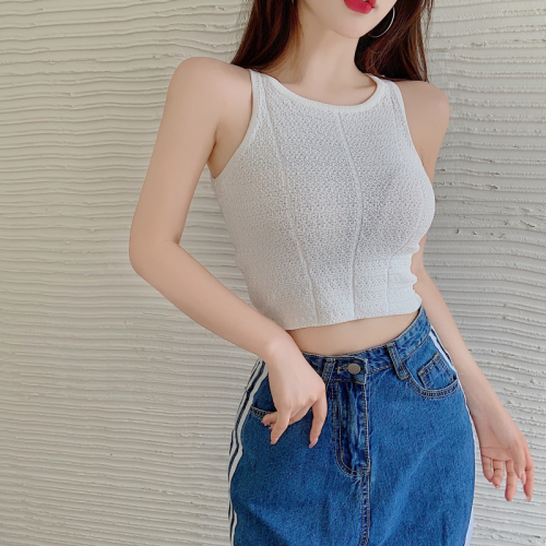 Real shot real price summer round neck deep mouth sleeveless European and American main street auction breast enhancement and thin knitted elastic vest