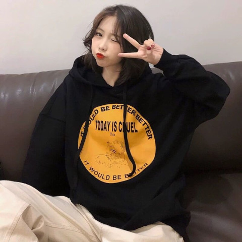Autumn Korean version 2022 new loose ins Harajuku style mid-length student hooded long-sleeved sweater women's top trend