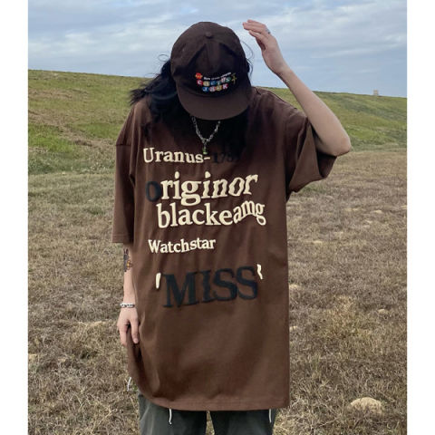 High street American retro hiphop letter short sleeve T-shirt women's national tide 22 new tide brand couple top
