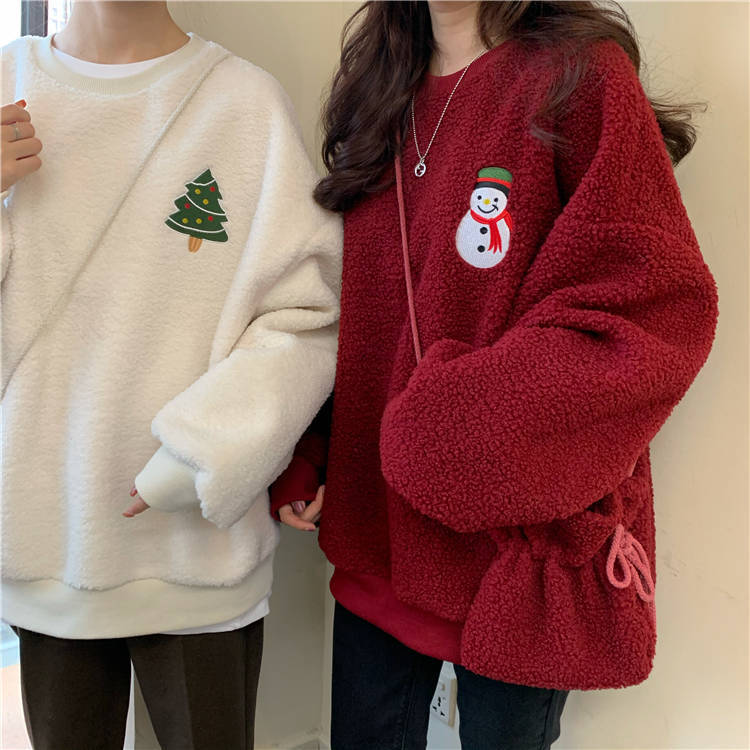 2023 winter new college style loose red imitation sherpa student all-match coat