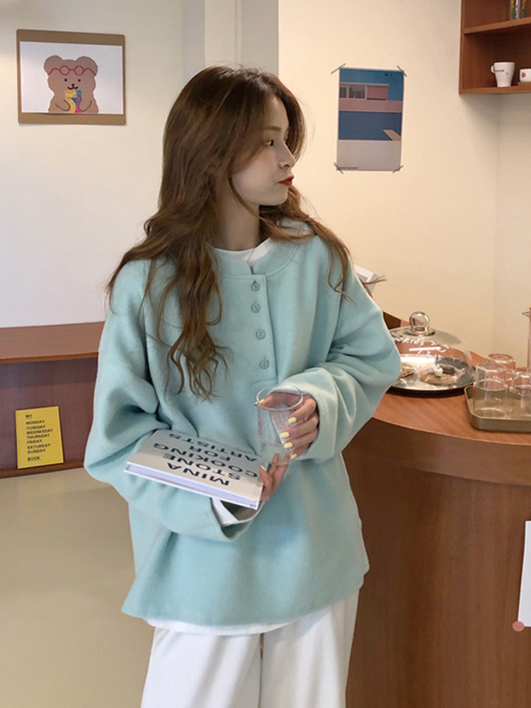 Macaron color soft waxy long-sleeved sweater 2022 early autumn new ins lazy loose Western chic top women