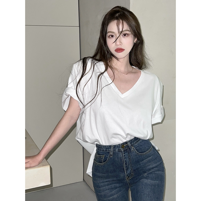 Design sense niche white T-shirt summer 2023 new loose
