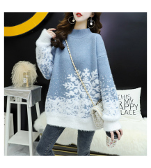 Red Christmas Sweater for women 2020 new autumn / winter loose wear heavy net red half high collar bottom coat