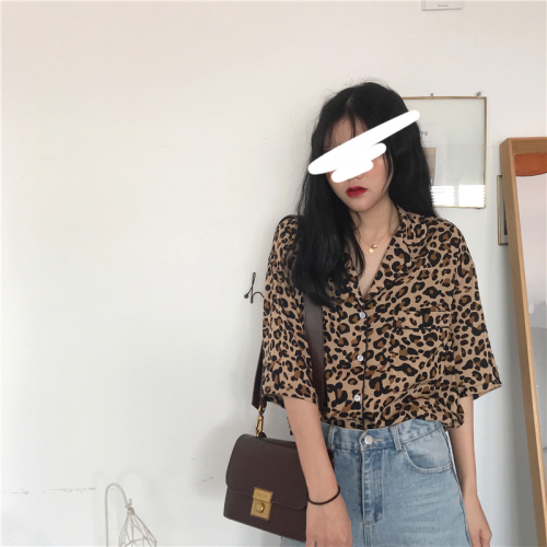 Real price short sleeve and leopard pattern comfortable Shirt Top