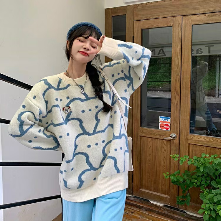 Hong Kong Style Salt Department round neck sweater women's autumn winter new early autumn couple clothes ins tide brand lazy wind sweater sweater