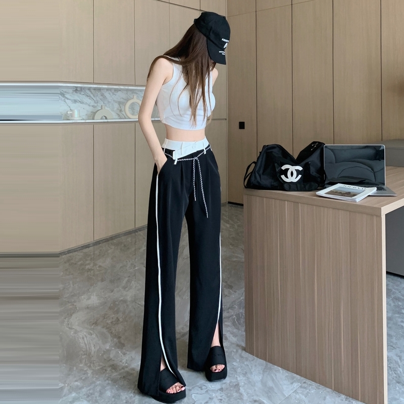 2022 new high waist straight tube hanging black casual pants women's loose thin wide leg pants ins high street fashion