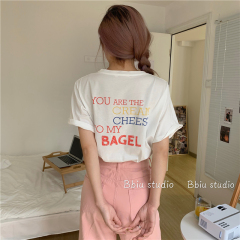 Fun cartoon letter printed short sleeve shirt