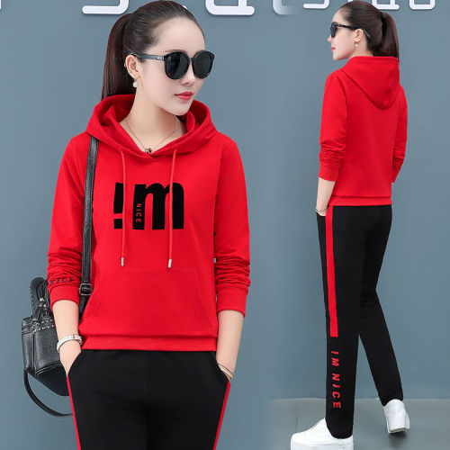 Sportswear women's spring and autumn new large long sleeved casual sweater running sportswear two-piece set