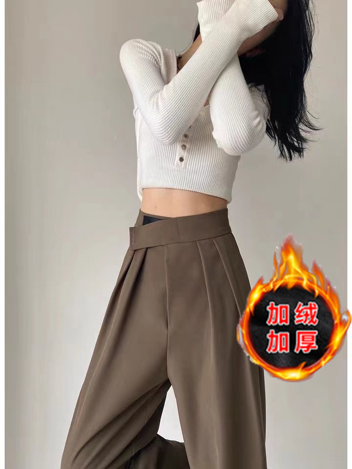 Non-real shot brown coffee color spring and autumn casual wide-leg pants women's drape floor mopping suit straight-leg pants
