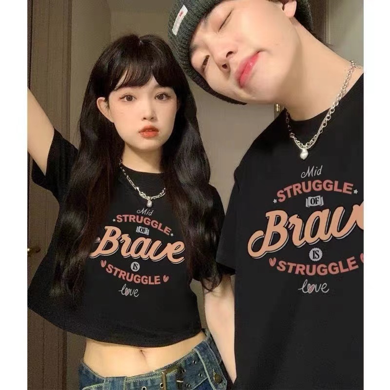 2023 summer men's and women's couple outfits niche design high-end trendy brand ins loose short-sleeved t-shirt