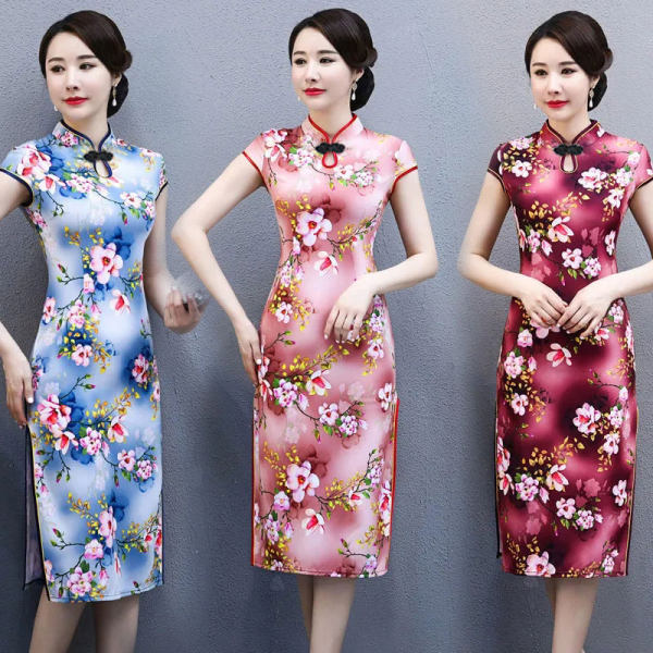 High grade cheongsam in summer your wife's small cheongsam dress for women 2022**** middle aged and elderly mothers' dress
