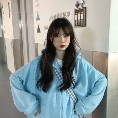 Real shot real price loose BF languid embroidered letter zipper Hoodie