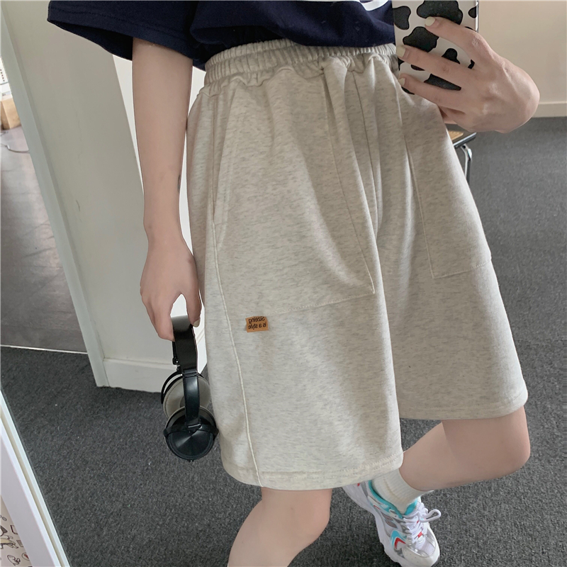 Real shot 50 cotton large fish scale shorts women's 2021 summer loose Korean high waist slim wide leg straight tube Pant