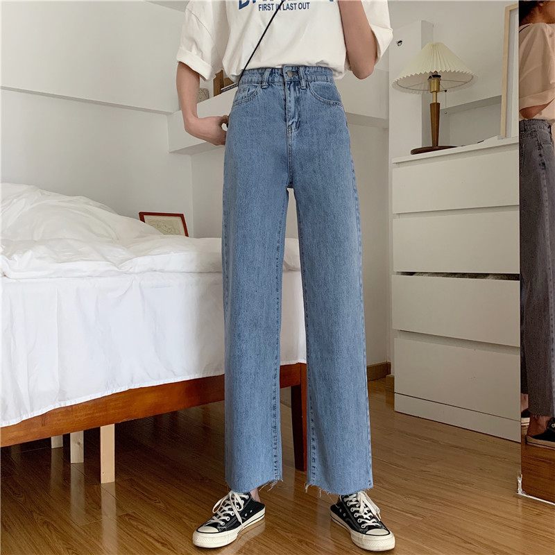 Real shot High Waist Wide Leg Jeans Women's spring wear new style slim loose drooping straight pants