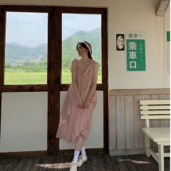 Skirt summer 2022 new gentle wind bow super fairy suspender loose dress