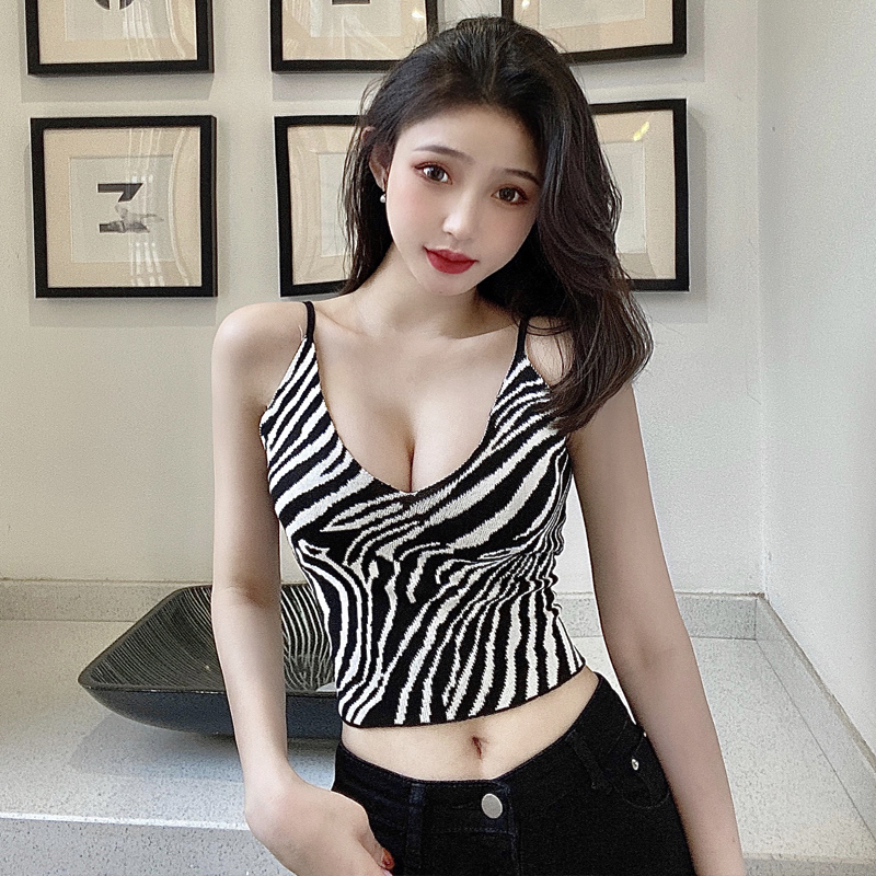 Zebra Stripe suspender wrap chest light proof vest women's summer sexy fashion top outside with short bottomed shirt inside