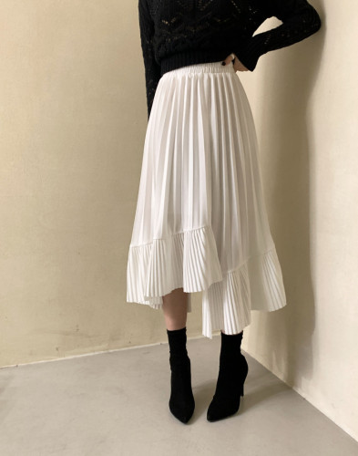 Korean ins summer style irregular pleated flounce chiffon skirt female
