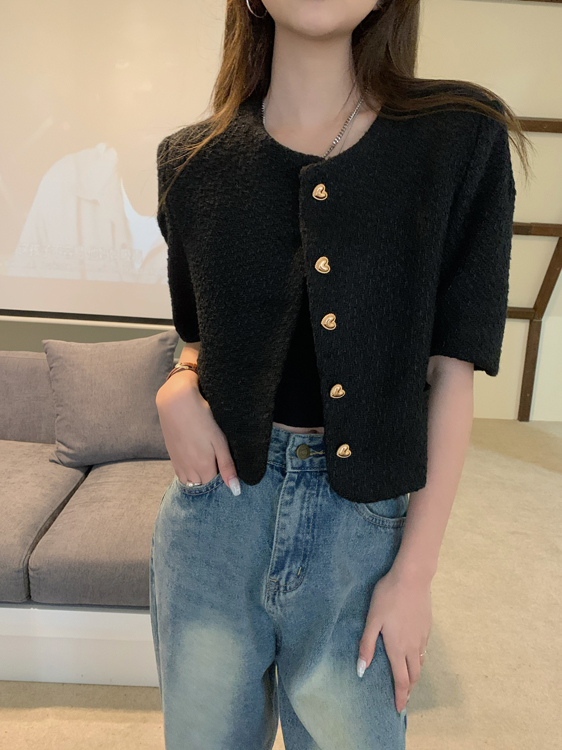 Real price small fragrance short sleeve slim and versatile coat