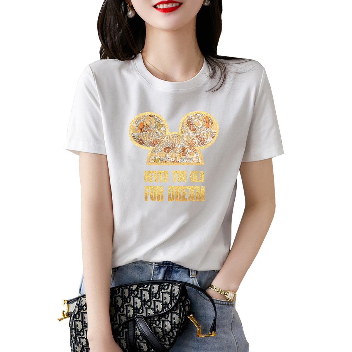 100% Cotton Fashion Korean T-shirt blouse new print bottoming blouse