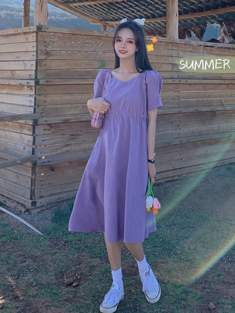 Purple dress gentle wind super fairy women's new summer short sleeve collar French first love sweet skirt