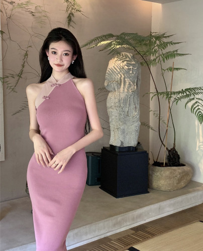 Real price hot girl tight knit dress women's summer sleeveless sexy vest skirt improved cheongsam dress