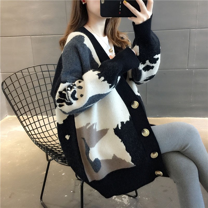 Thickened woolen sweater women's cardigan new coat women's Korean version of autumn and winter lazy sweater loose