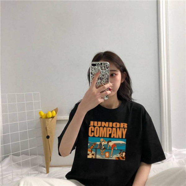 Yuansufeng short sleeve female student Korean ins new loose print T-Shirt Large women's versatile