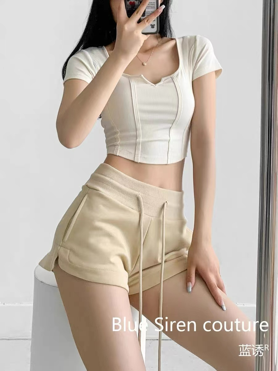 250g streamlined cotton pure cotton American style street hot girl style drawstring sports shorts slim straight pants