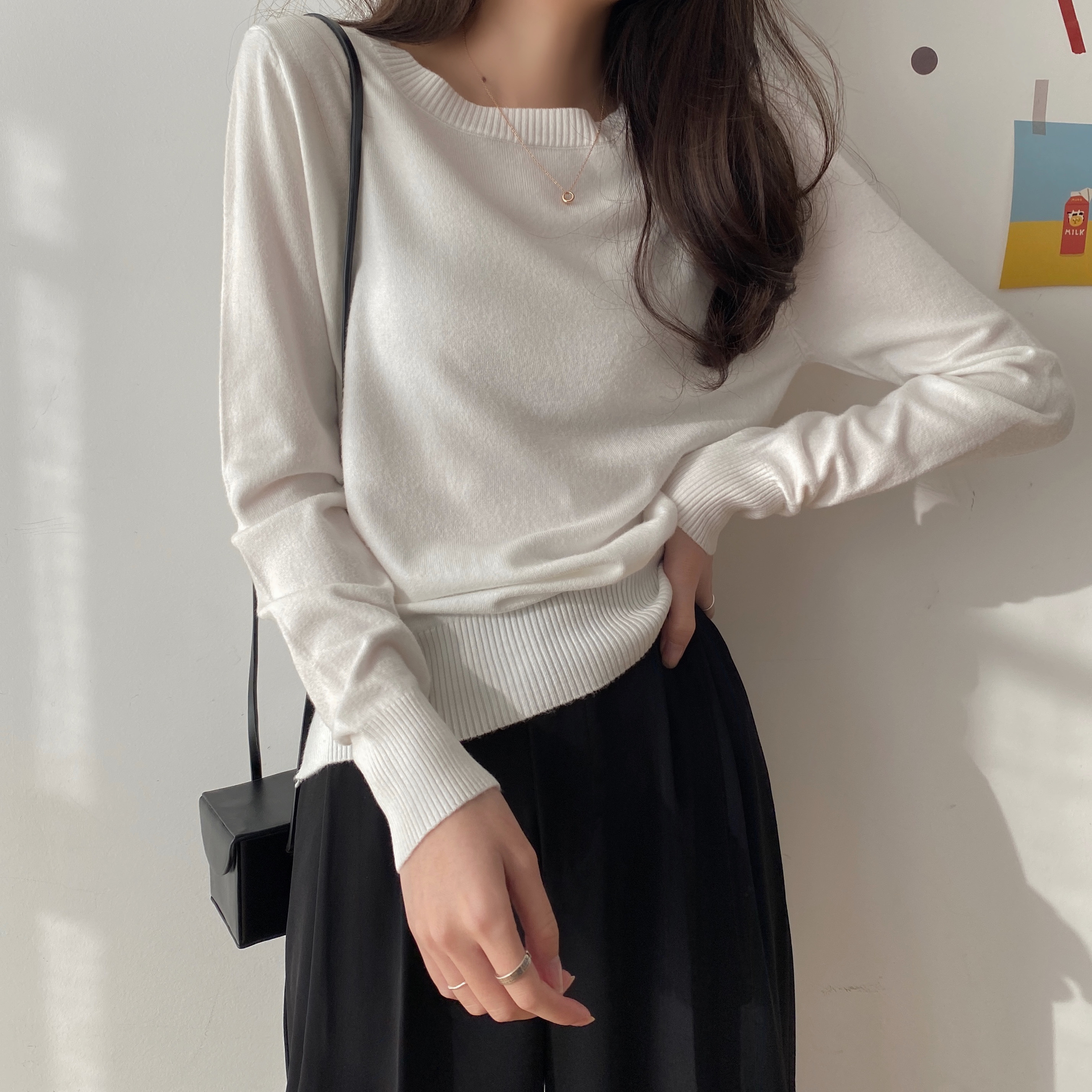 Real shooting real price high-quality Korean version of elastic simple bottoming thin round neck long-sleeved knitted sweater 13 colors