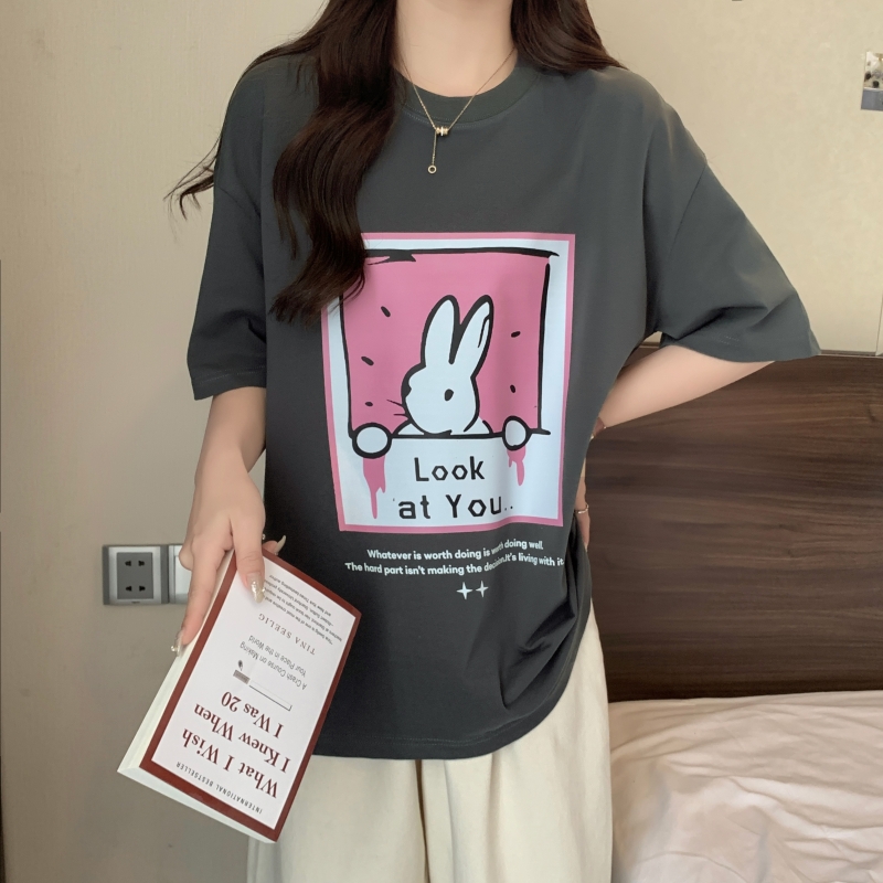 Real shot-summer dress 100% cotton 200g combed cotton cartoon short-sleeved T-shirt for women