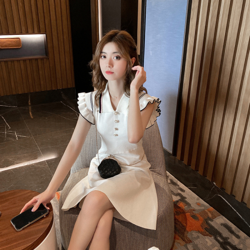 Xiaoguli knitted dress for women 2020 new summer short college dress contrast stripe summer fashion