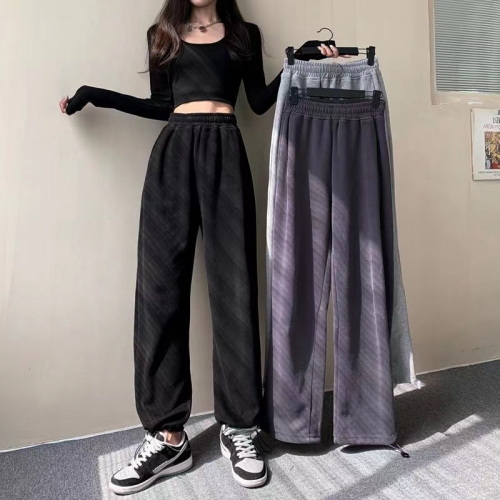 Plus velvet casual pants women's autumn and winter thickened beam feet wide leg sweatpants thin high waist lazy wind sports pants