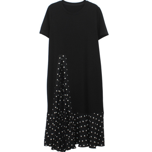 New black dress summer mid long loose casual show thin temperament splicing fake two small black skirt