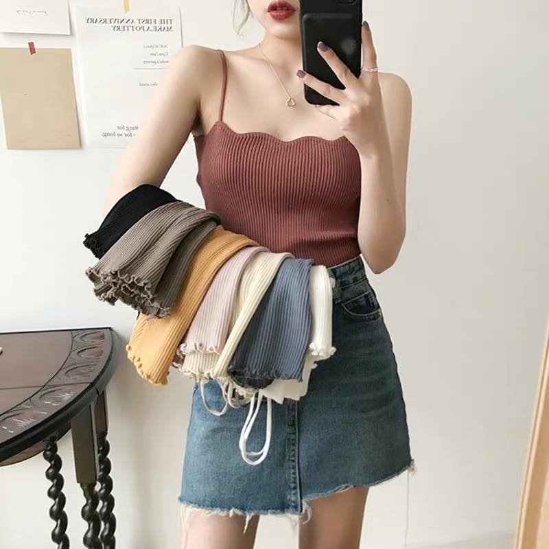 Small suspender women wear retro Hong Kong style suit sleeveless top Korean version simple inside with bottom knitted vest