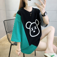 Real shot summer new Korean fashion round neck cartoon printing short sleeve loose size women's fat mm T-shirt
