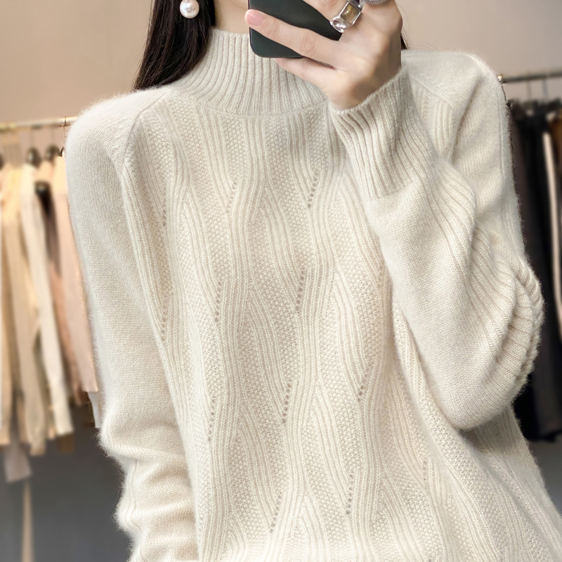 2022 new cashmere sweater women's half turtleneck loose Korean style sweater pullover bottoming knitted sweater fashion