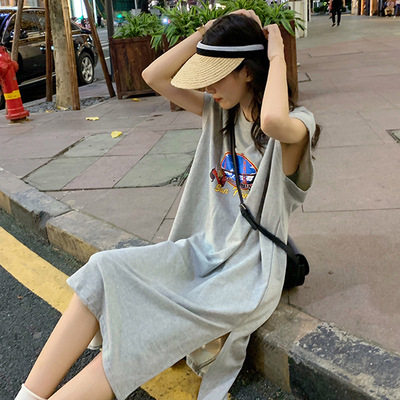 New style women's sleeveless T-shirt long skirt harasufeng student coat women's vest dress
