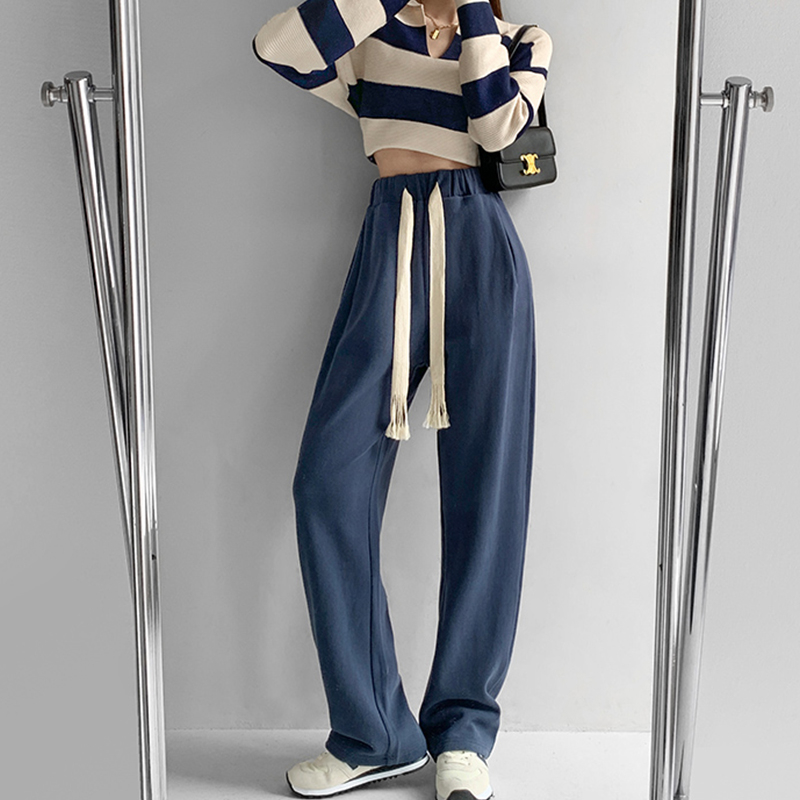 Minnie's autumn new hand-woven drawstring wide-leg mopping trousers women's loose and lazy walking sweatpants