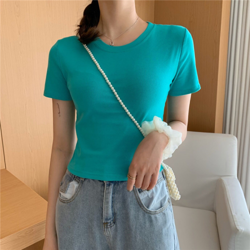 Real photo, real price, 10 colors, all kinds of basic net red ins slim fit short sleeve T-shirt, women's tight bottoming shirt, short top