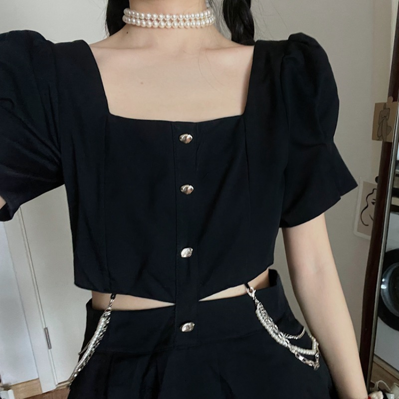 French careful machine waist exposed black dress female summer small man shows thin, sweet, cool and spicy 2022 skirt