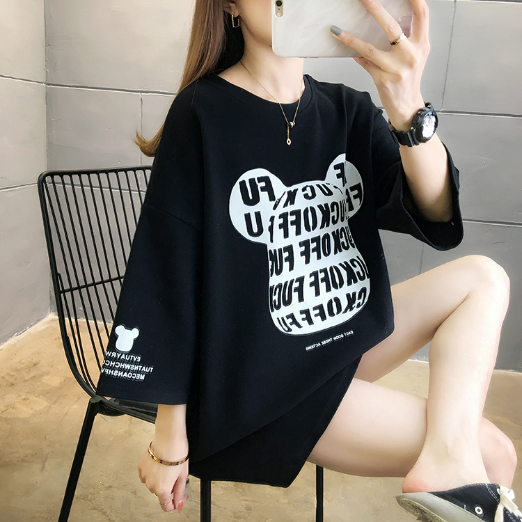 Real shot summer new Korean fashion round neck cartoon letter printing loose size women's fat mm short sleeve T-shirt