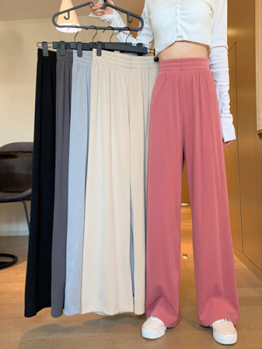 Spring and summer 2021 new drop feeling wide leg pants women's high waist loose straight floor sports casual pants
