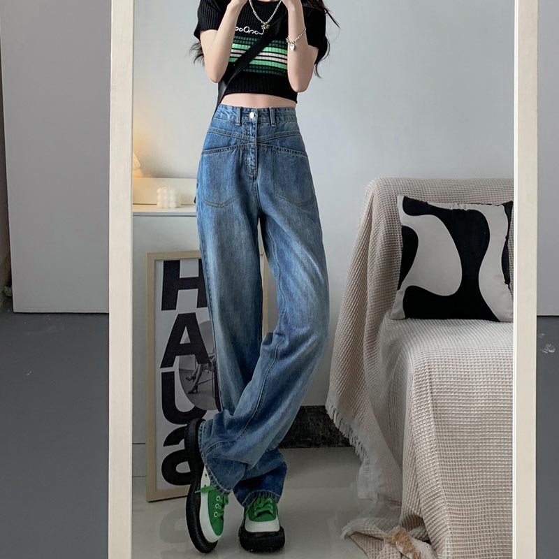 Niche Korean version of high waist slim jeans women's new net red wide leg pants loose mopping trousers