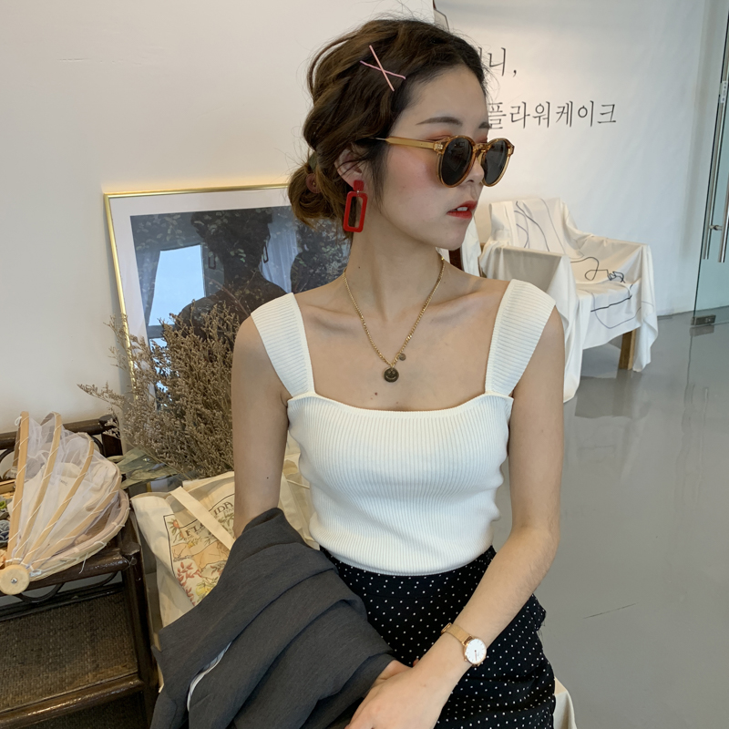 Suspender vest women wear wide shoulder straps outside summer Korean ice silk knitted bottom shirt inside student jacket