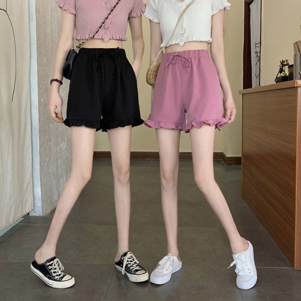 Summer Korean 2021 new high waist slim Ruffle chic Elastic Waist Wide Leg casual shorts women's pants
