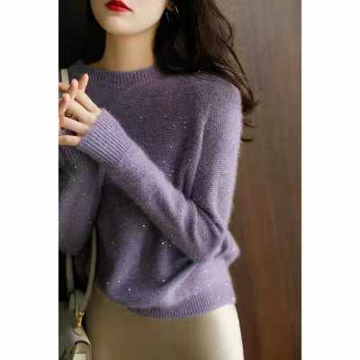 Lavender Zizhu piece soft waxy light warm round neck knitted sweater